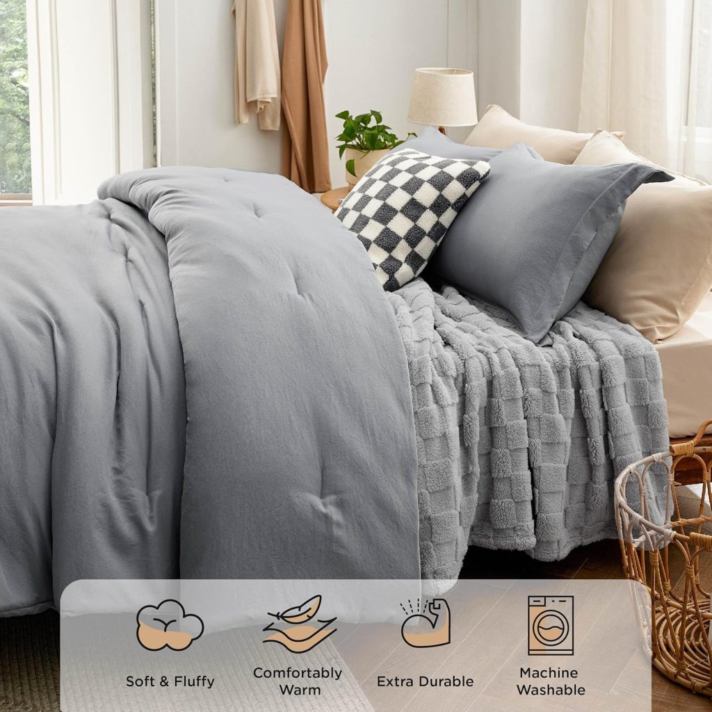 Bedsure Comforter Full Size 5 Pieces - Full Size Comforter Set with Throw Blanket and Decorative Pillow, Lightweight Bedding Comforter Sets, All Season Bedding Sets (Khaki, 82 x 86)