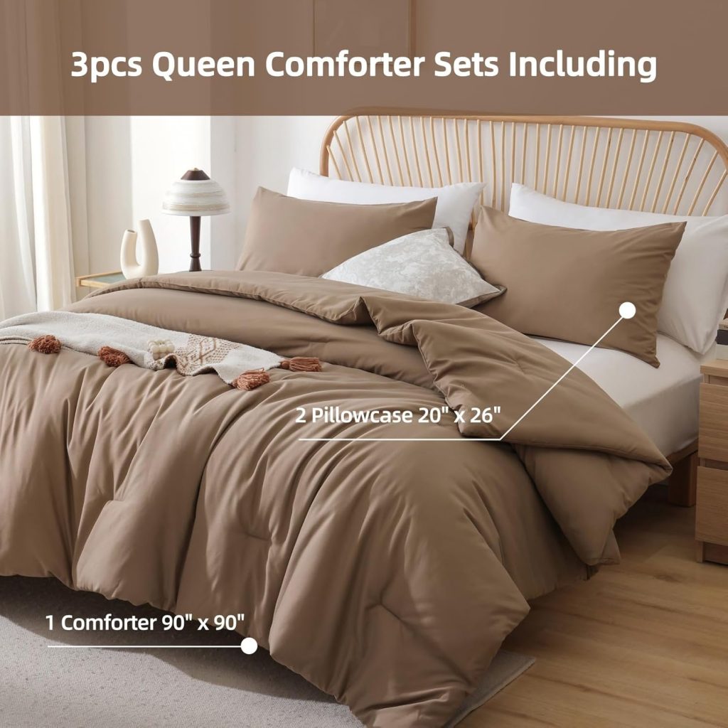 ROSGONIA Queen Comforter Set Olive Green, 3pcs Bedding Sets Queen (1 Boho Olive Comforter  2 Pillowcases), All Season Lightweight Blanket Quilt