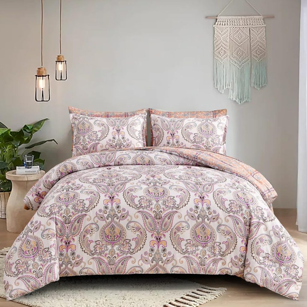 Yiran 7 Pieces Bed in a Bag Floral Comforter Set Queen Flowers Bedding Set Soft Microfiber Comforter Sets with 1 Comforter 1 Flat Sheet 1 Fitted Sheet 2 Pillowshams and 2 Pillowcases