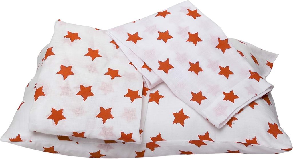 Bacati - Muslin Ikat Stars 3 Piece Neutral Toddler Bed Sheet Set 100 Percent Cotton Includes Fitted Sheet, Top Sheet, and Pillow Case (3 pc Toddler Bed Sheet Set, Grey Stars)