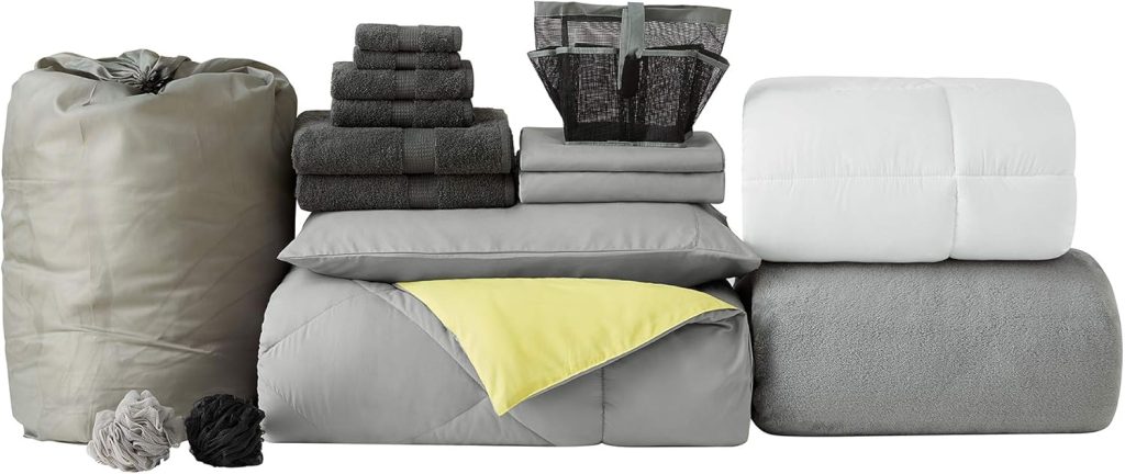 College Freshman Dorm Pack - Twin XL Bedding Bundle - Limelight Yellow/Alloy Gray Color Set