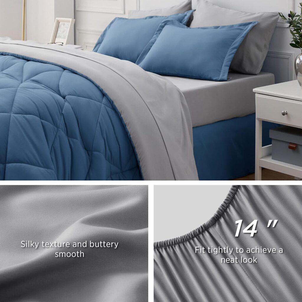 Bedsure Queen Comforter Set - 7 Pieces Reversible Grey Bedding, Queen Size Bed Set for All Seasons, Bed in a Bag with Down Alternative Comforter, Sheets, Pillowcases  Shams