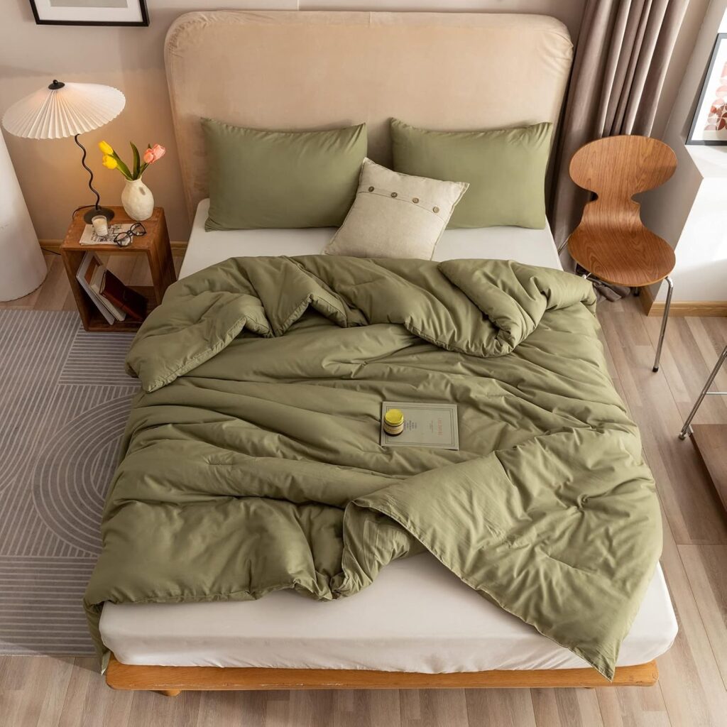 ROSGONIA Queen Comforter Set Olive Green, 3pcs Bedding Sets Queen (1 Boho Olive Comforter  2 Pillowcases), All Season Lightweight Blanket Quilt